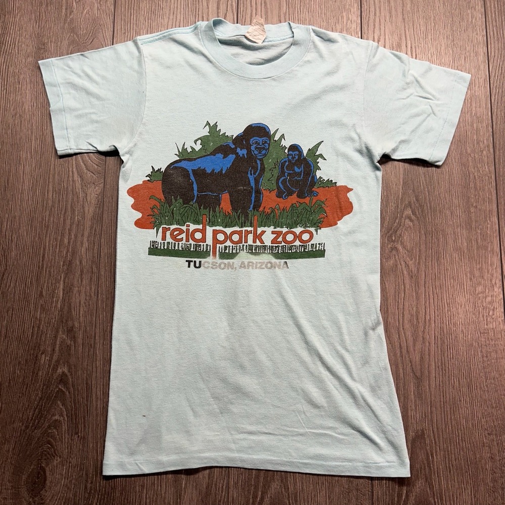Vintage 80s Reid Park Zoo Tucson Arizona Gorilla Small T-Shirt Blue Ched Anvil